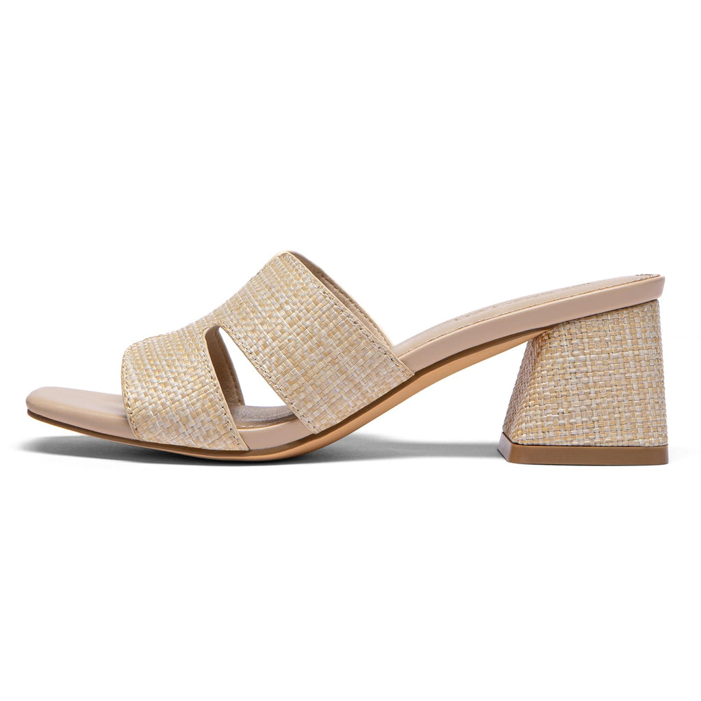 Women's Square Open Toe Sandals Low Block Chunky Heel Slip on Comfortable Casual Sandals for Daily Wear