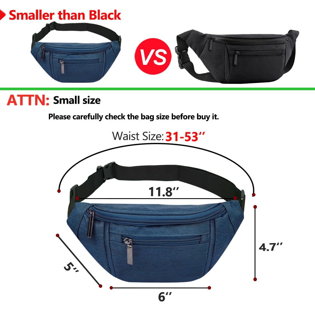 Fanny Pack for Men Women,Crossbody Waist Bag Pack,Belt Bag for Travel Walking Running Hiking Cycling,Easy Carry Any Phone,Wallet (Black)