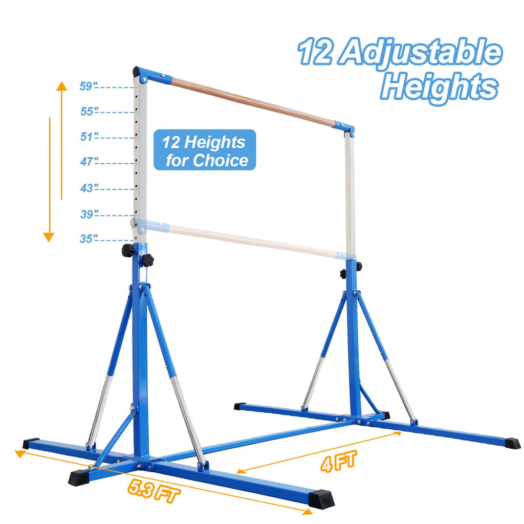 FC FUNCHEER Gymnastics Bar for Kids Ages 3-15, 35" to 60" Adjustable Height, 4FT Wide Base - Professional Kip Bar with 360° Stability & Fiberglass Crossbar, Easy Fold&Solid Design for Home Training