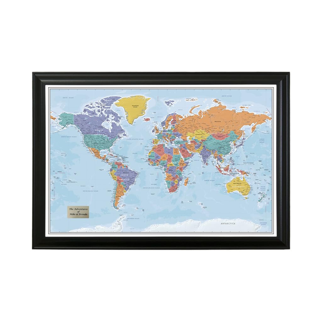 Personalized Canvas Rolled Poster World Map Wall Art with Pins – Large 24" x 36" Blue Oceans Map of the World – Push Pin Travel Decor for Home or Office