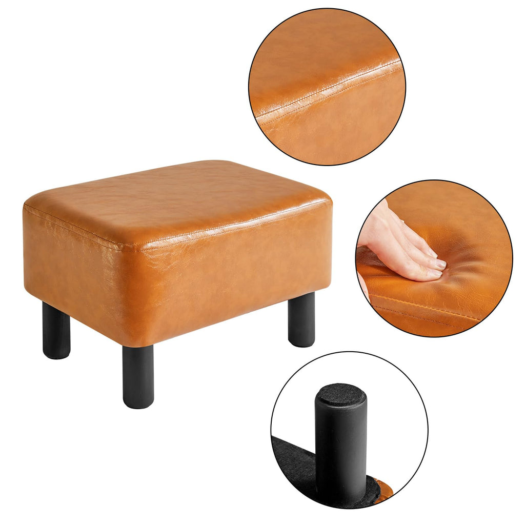 IBUYKE 16.54" Small Footstool, PU Faux Leather Step Stool, with Padded Seat Pine Wood Legs and Padded Rectangular Stool, for Bedroom, Black RF-BD210