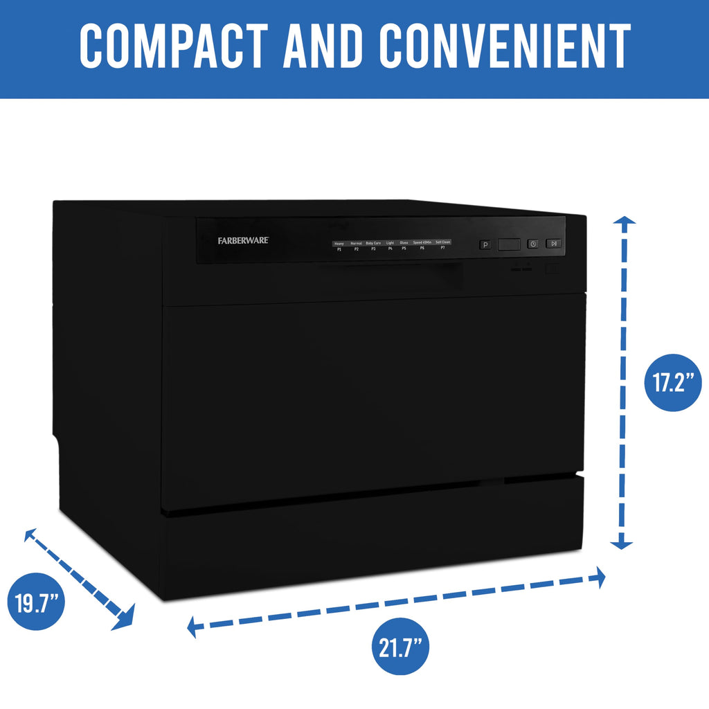 Farberware Compact 6-Place Setting Dishwasher - Portable Mini Countertop Dishwasher with 7 Wash Programs - Perfect for Small Spaces Like Apartment, Dorm, Boat, Camper/RV