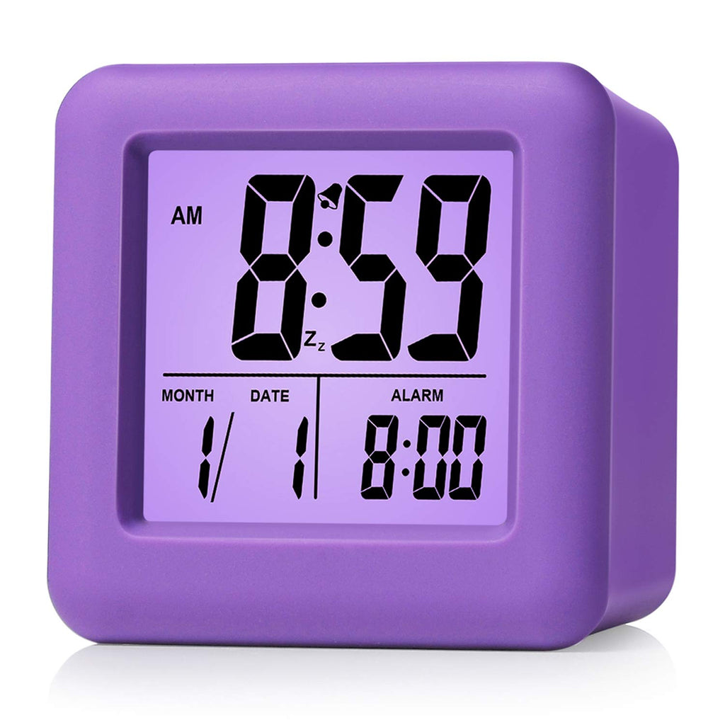 Plumeet Digital Alarm Clock Kids Clock with Snooze and White Nightlight - Easy Setting Travel Alarm Clocks Display Time, Date, Alarm - Ascending Sound - Battery Powered (Baby Blue)