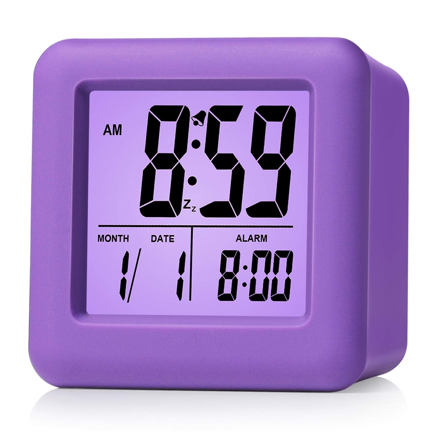 Plumeet Digital Alarm Clock Kids Clock with Snooze and White Nightlight - Easy Setting Travel Alarm Clocks Display Time, Date, Alarm - Ascending Sound - Battery Powered (Baby Blue)