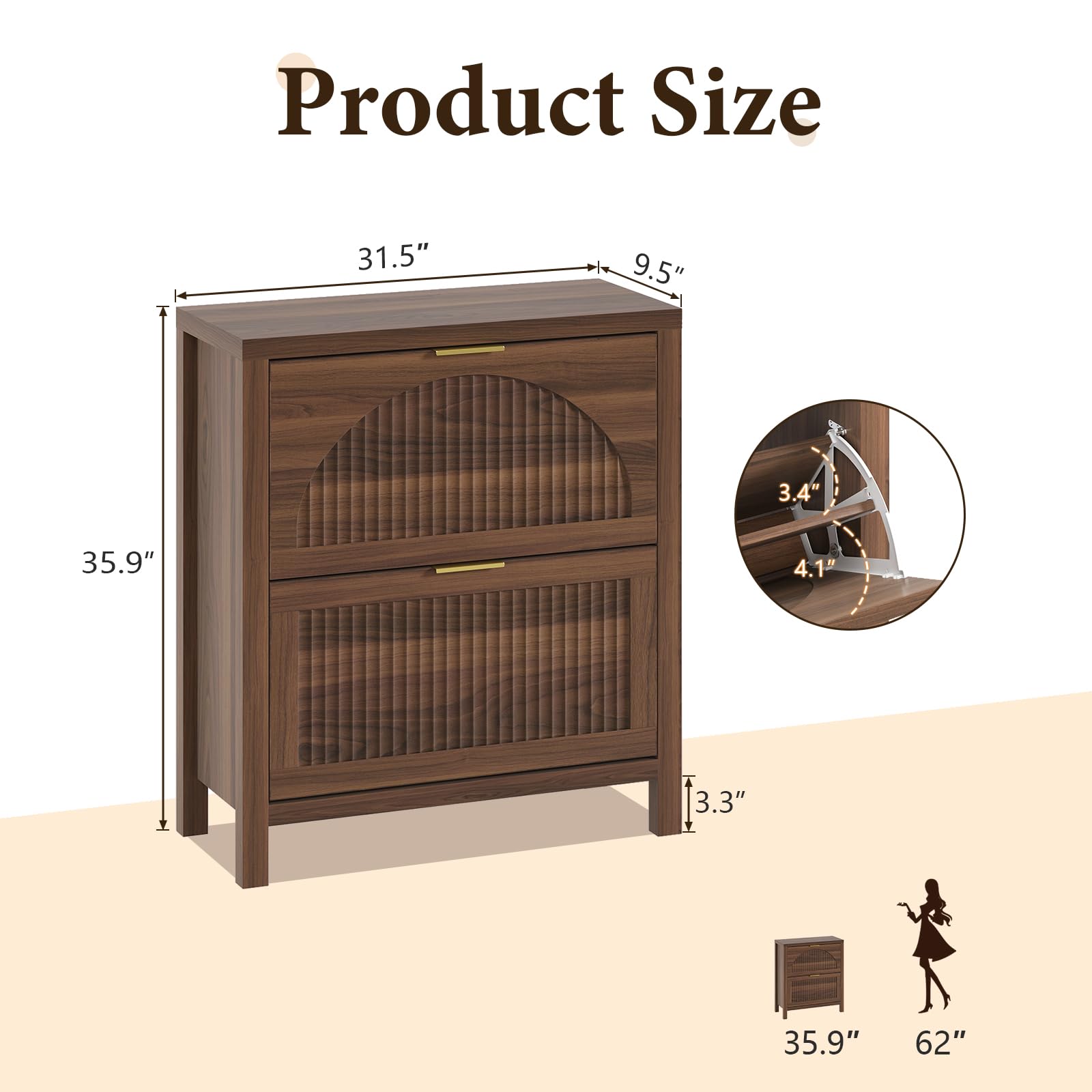 YOMILUVE Shoe Cabinet Storage for Entryway, Fluted Shoe Cabinet with 2 Flip Drawers, Hidden Shoe Rack Tall Freestanding Shoe Organizer with Legs for Hallway, Blue