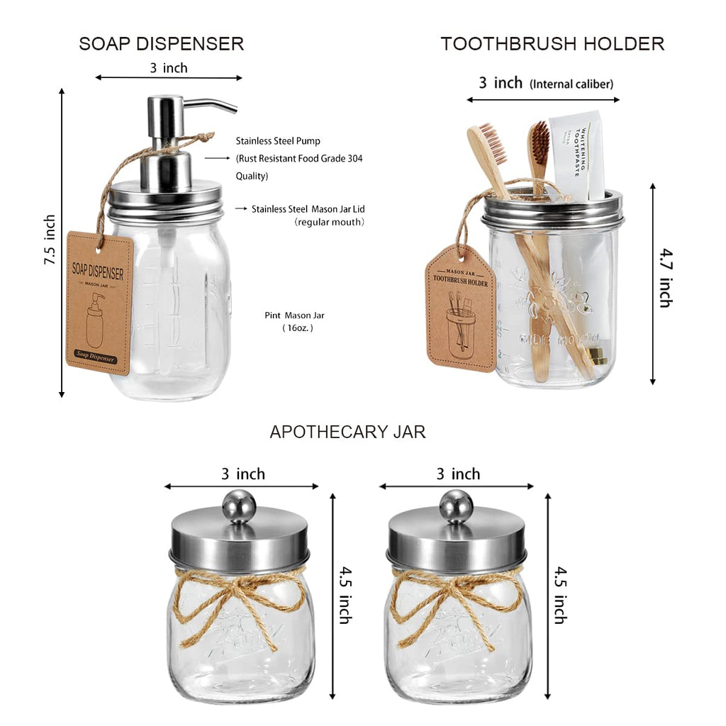 SheeChung 6Pcs Mason Jars Bathroom Accessories Set Complete - Toothbrush Holder, Lotion Soap Dispenser, 2 Mason Jars, Soap Dish, Toilet Paper Basket, Rustic Farmhouse Decor (Black, 6Pcs Bathroom Set)