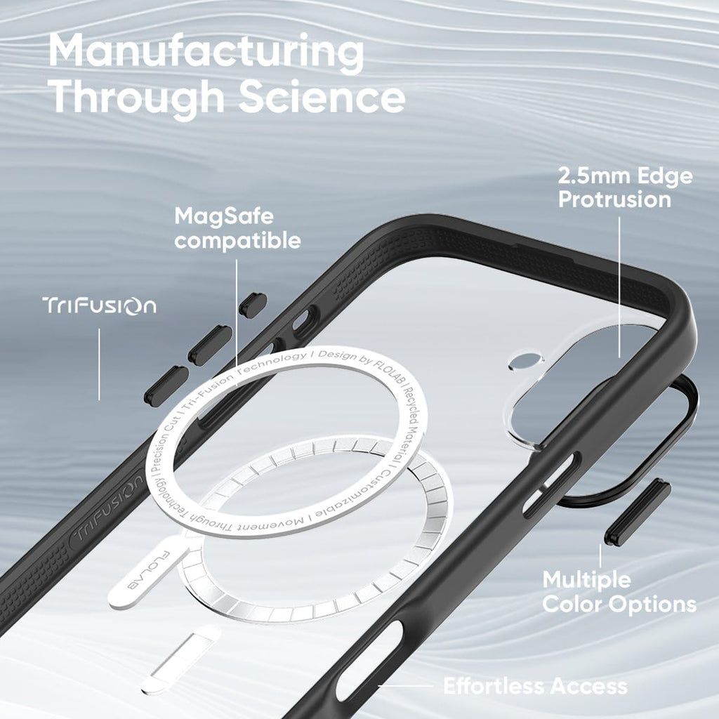FLOLAB Surtect Tri-Fusion Magnetic for iPhone 16 Case Protective Slim Design Magsafe Compatible Military Grade - Black Clear