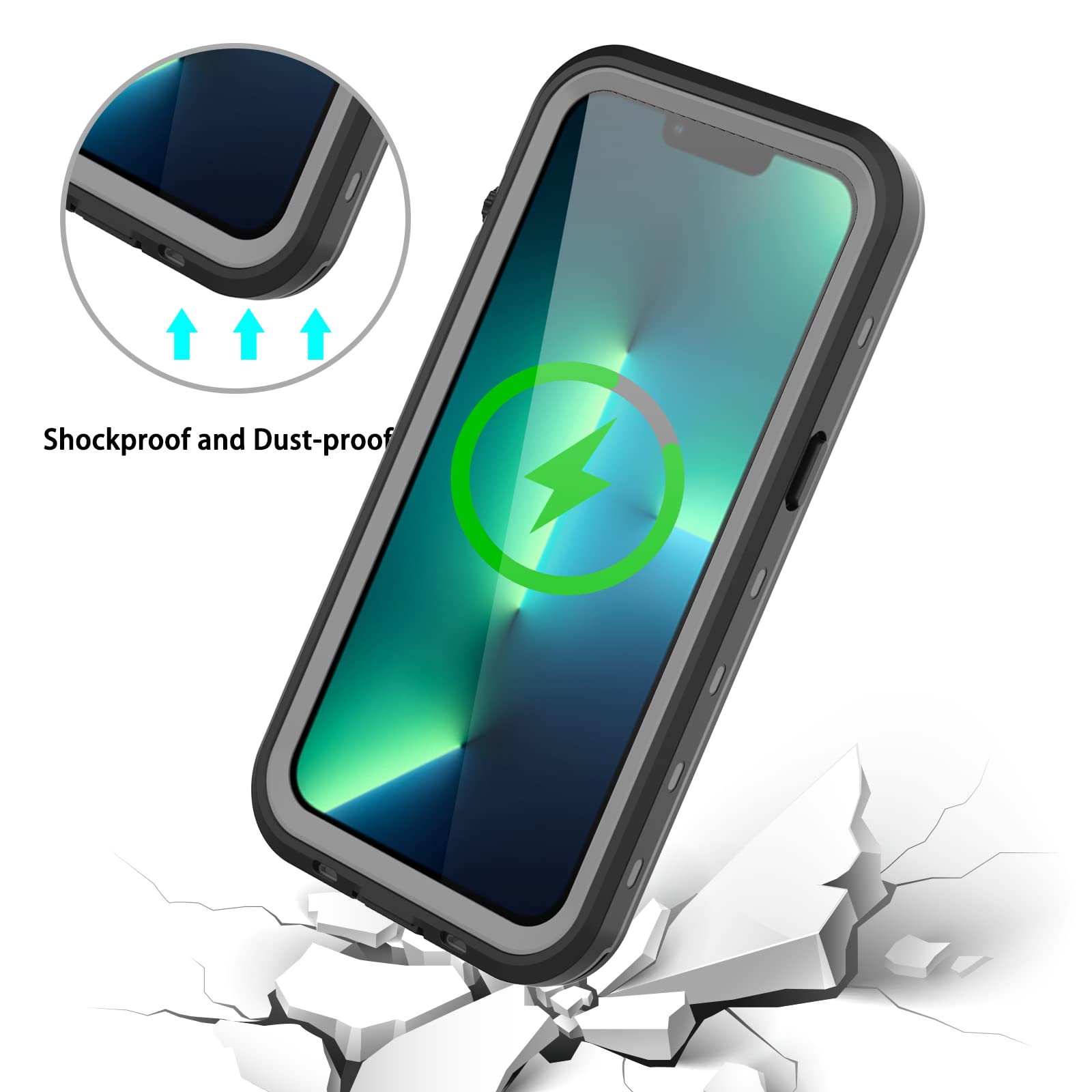 iPhone 13 Pro Case, Waterproof & Shockproof Phone Case, Full Protection, IP68, 6.1 Inch, Black
