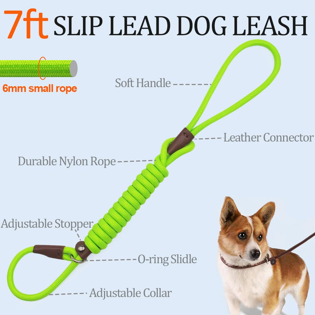 MayPaw Slip Lead Control Leash for Dogs No Pull, 13+ Colors Classic Dog Lead 7 FT Pet Slip Leash, 1/4” Rope Leashes for Small Medium Animals (7ft*1/4", Black)
