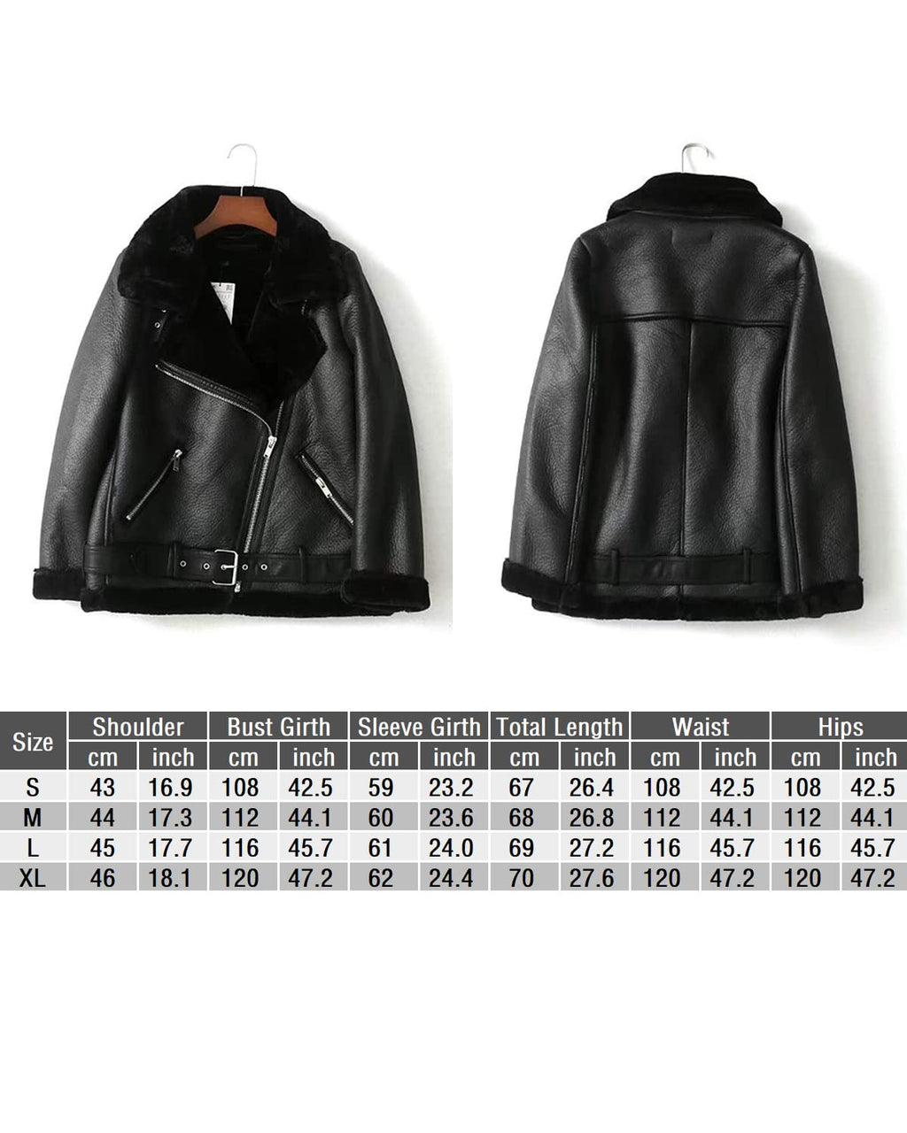 LY VAREY LIN Women's Faux Shearing Moto Jacket Thick Lined Parka Winter Shearling Coat Leather Jacket