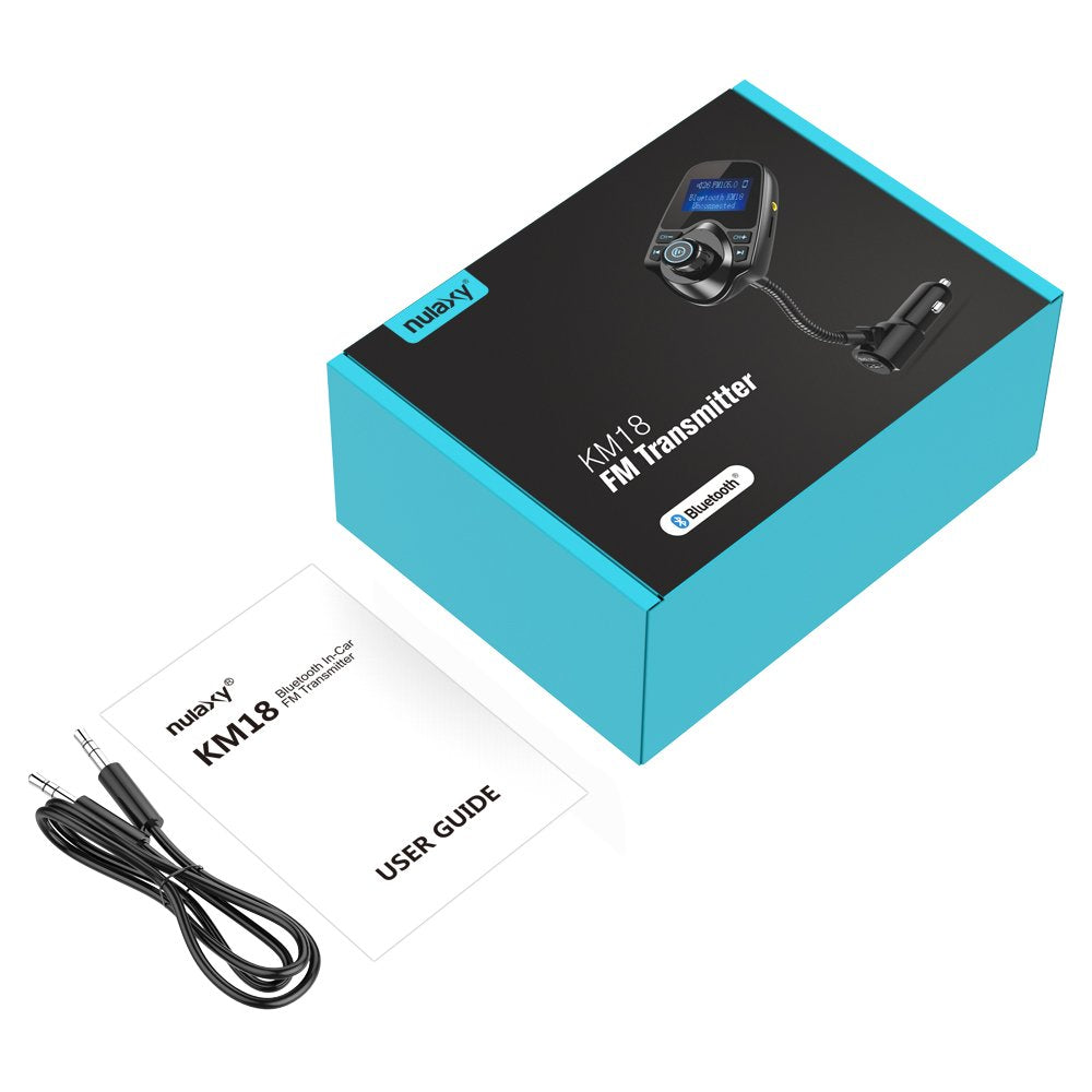 Nulaxy KM18 Bluetooth 5.4 Car Adapter with 1.44" Clear Display & Flexible Gooseneck - FM Radio Transmitter & Bluetooth Receiver for Hands-Free Calls, Wireless Music via BT/FM/AUX/TF, USB Car Charger