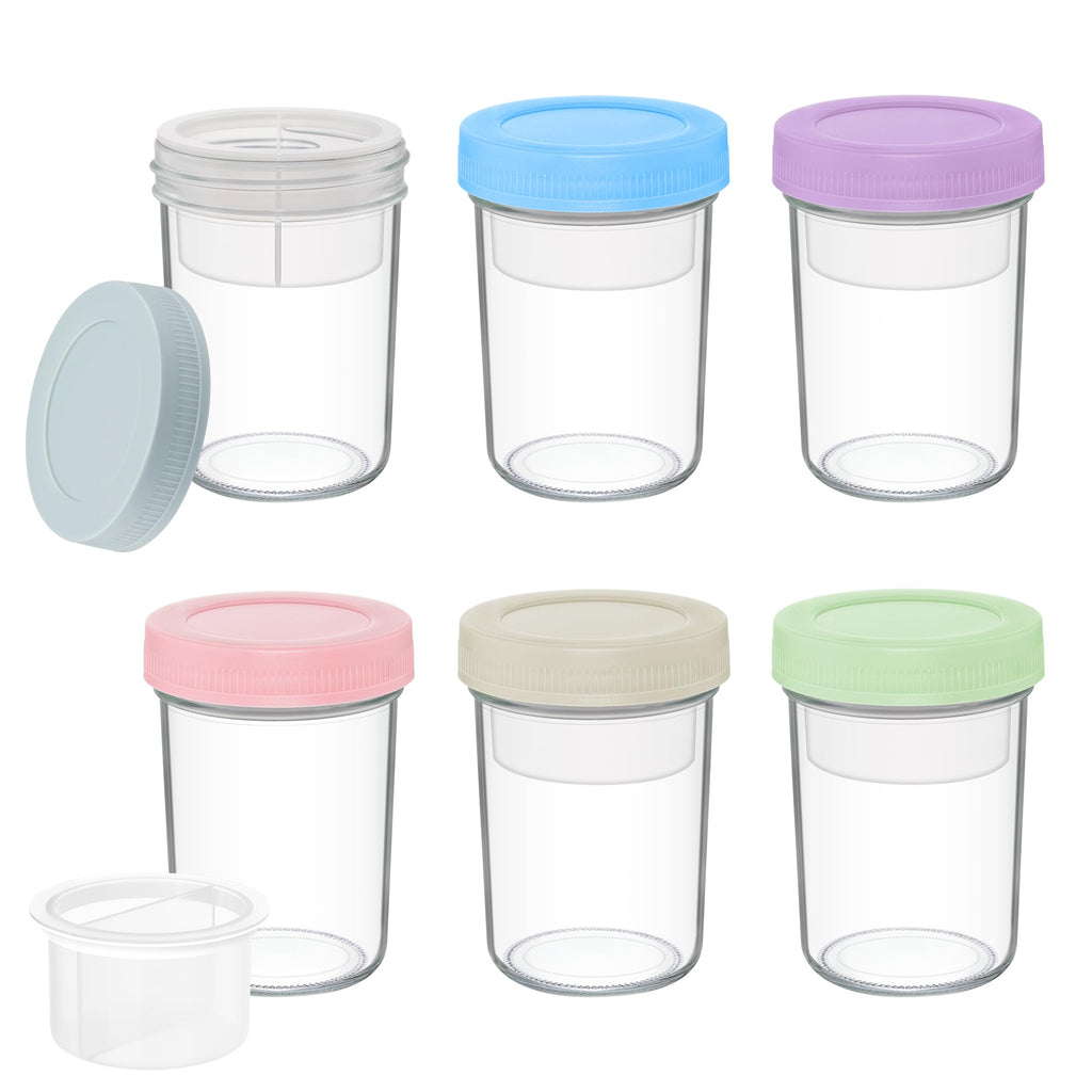 Xyptorix 16 oz Overnight Oats Containers with Airtight Lids - 2-Pack Leak-Proof Wide Mouth Mason Jars & Divided Cups for Dried and Wet Foods, Glass Jars for Chia Pudding, Salad, Snacks, and Yogurt