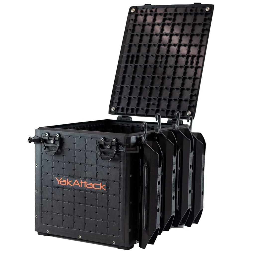 YakAttack BlackPak Pro 13" x 13" Fishing Crate with 3 Rod Holders - Battleship Grey | Compact Tackle Storage Box & Gear Organizer for Kayaks | Lightweight, Durable & Customizable Marine Accessory