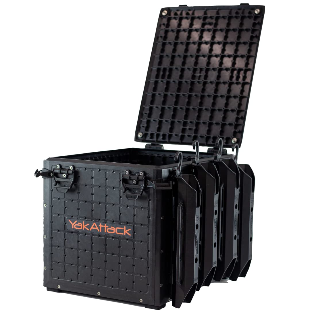 YakAttack BlackPak Pro 13" x 13" Fishing Crate with 3 Rod Holders - Battleship Grey | Compact Tackle Storage Box & Gear Organizer for Kayaks | Lightweight, Durable & Customizable Marine Accessory