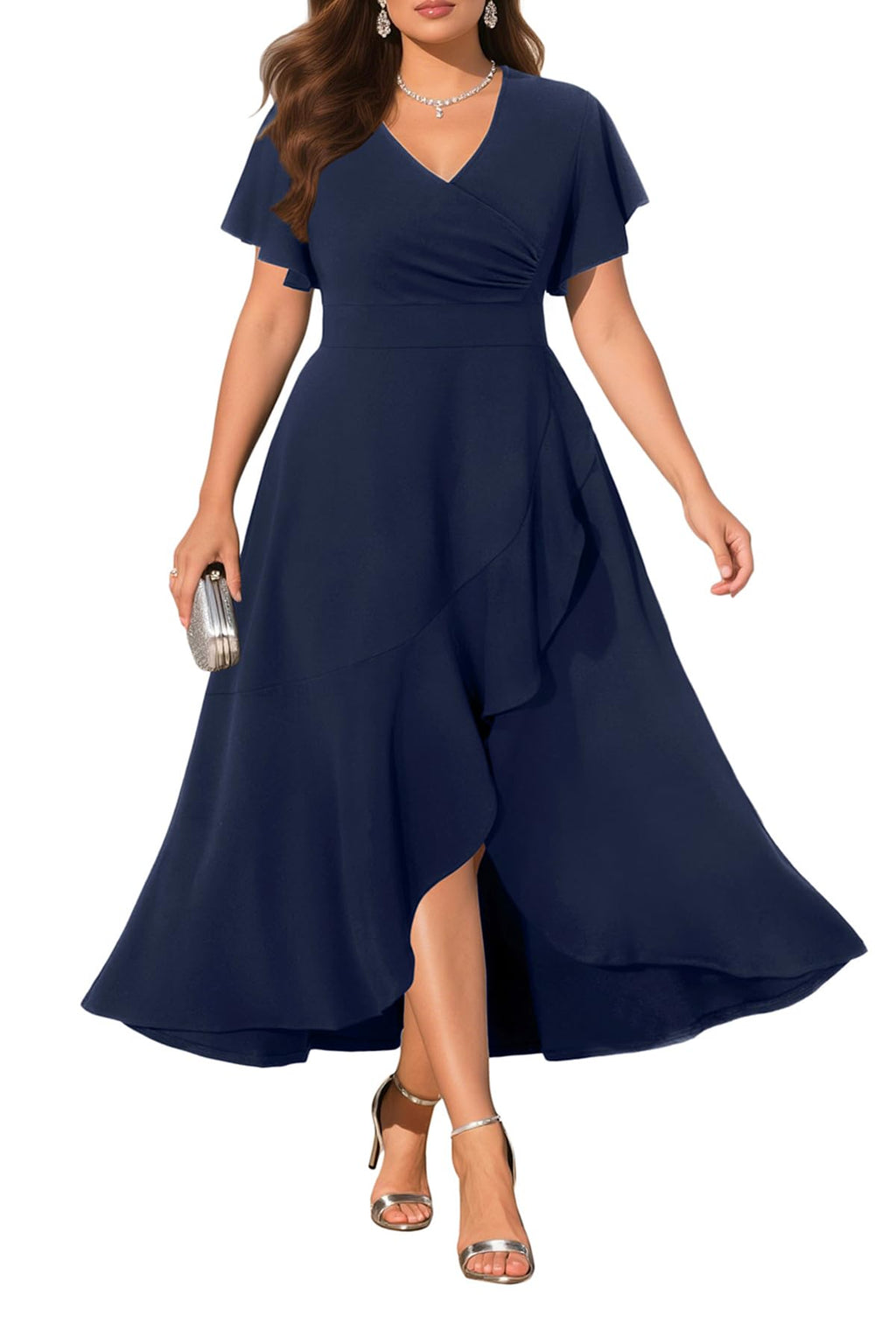 Pinup Fashion Women Plus Size Dresses Wedding Guest - Formal Cocktail Wrap High Low Long Dress