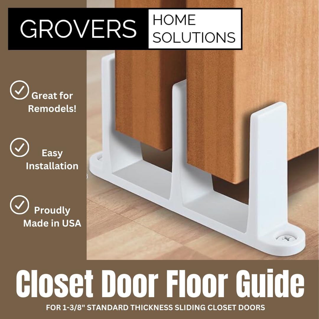 Sliding Closet Door Floor Guide Bracket | Universal Fit for 1-3/8" Width Bypass Doors (Beige) | Grovers Home Solutions