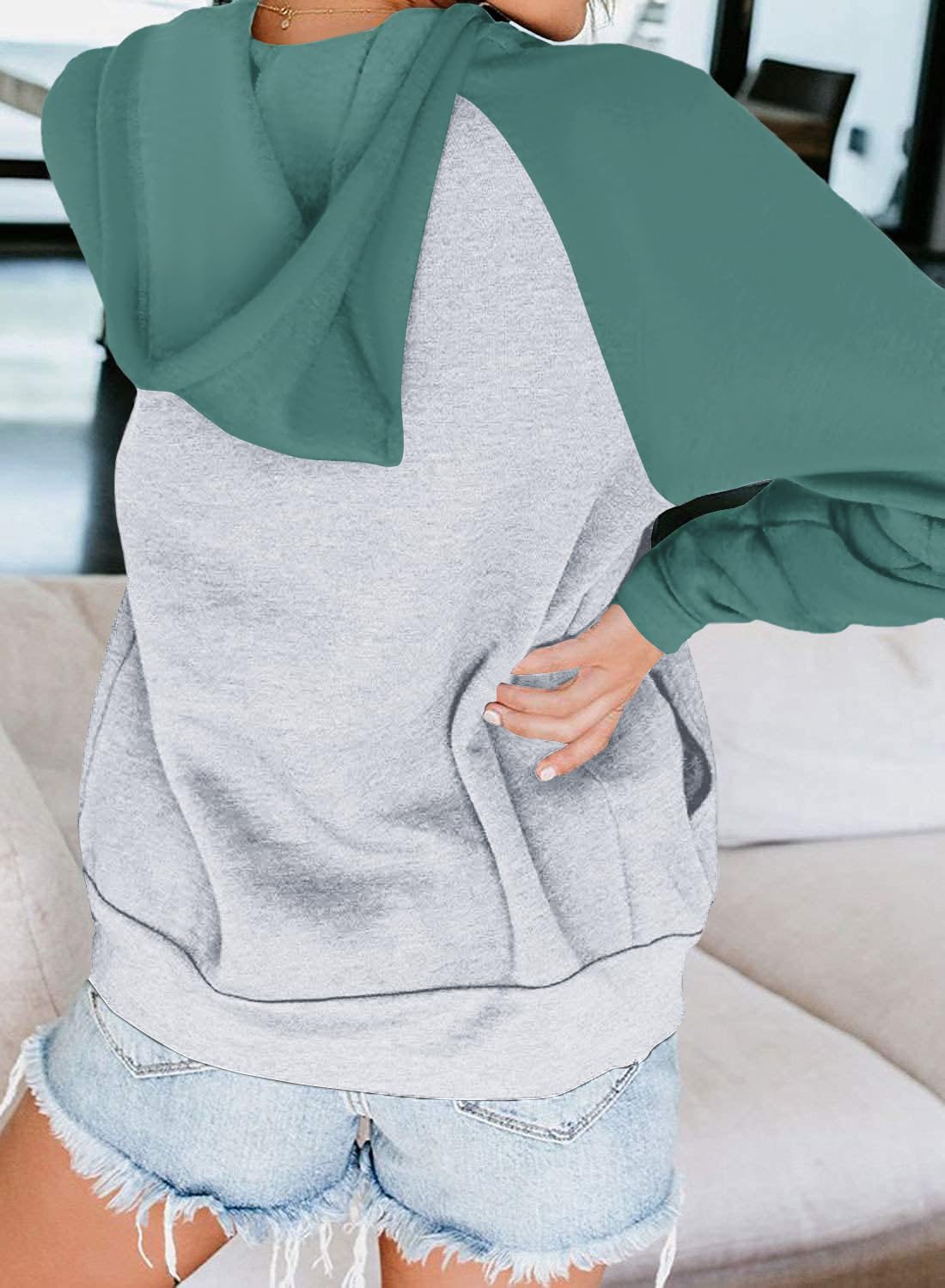 EZBELLE Women's Color Block Zip Up Hoodie Sweatshirt Casual Long Sleeve Jacket Sweater with Pockets
