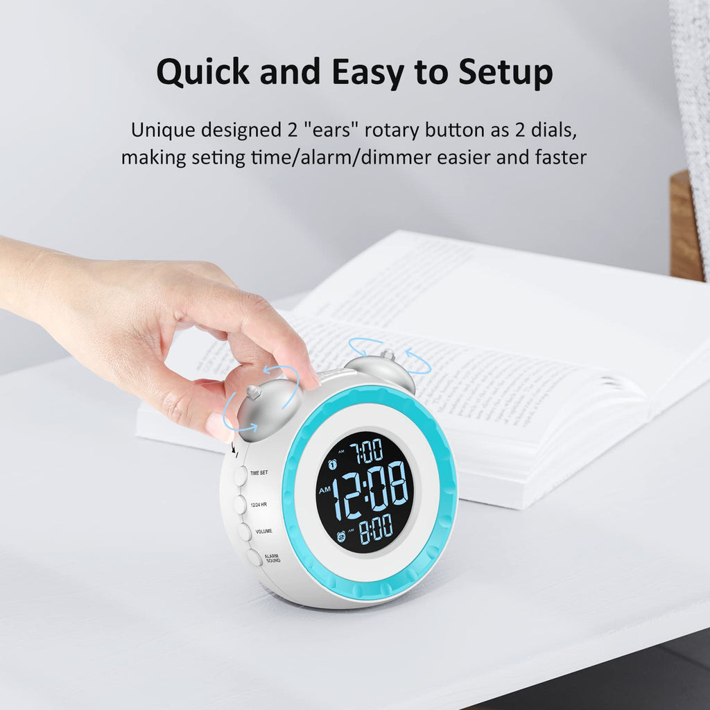 uscce Loud Dual Alarm Clock with Bed Shaker - 0-100% Dimmer, Vibrating Alarm Clock for Heavy Sleepers or Hearing Impaired, Easy to Set, USB Charging Port, Snooze, Battery Backup