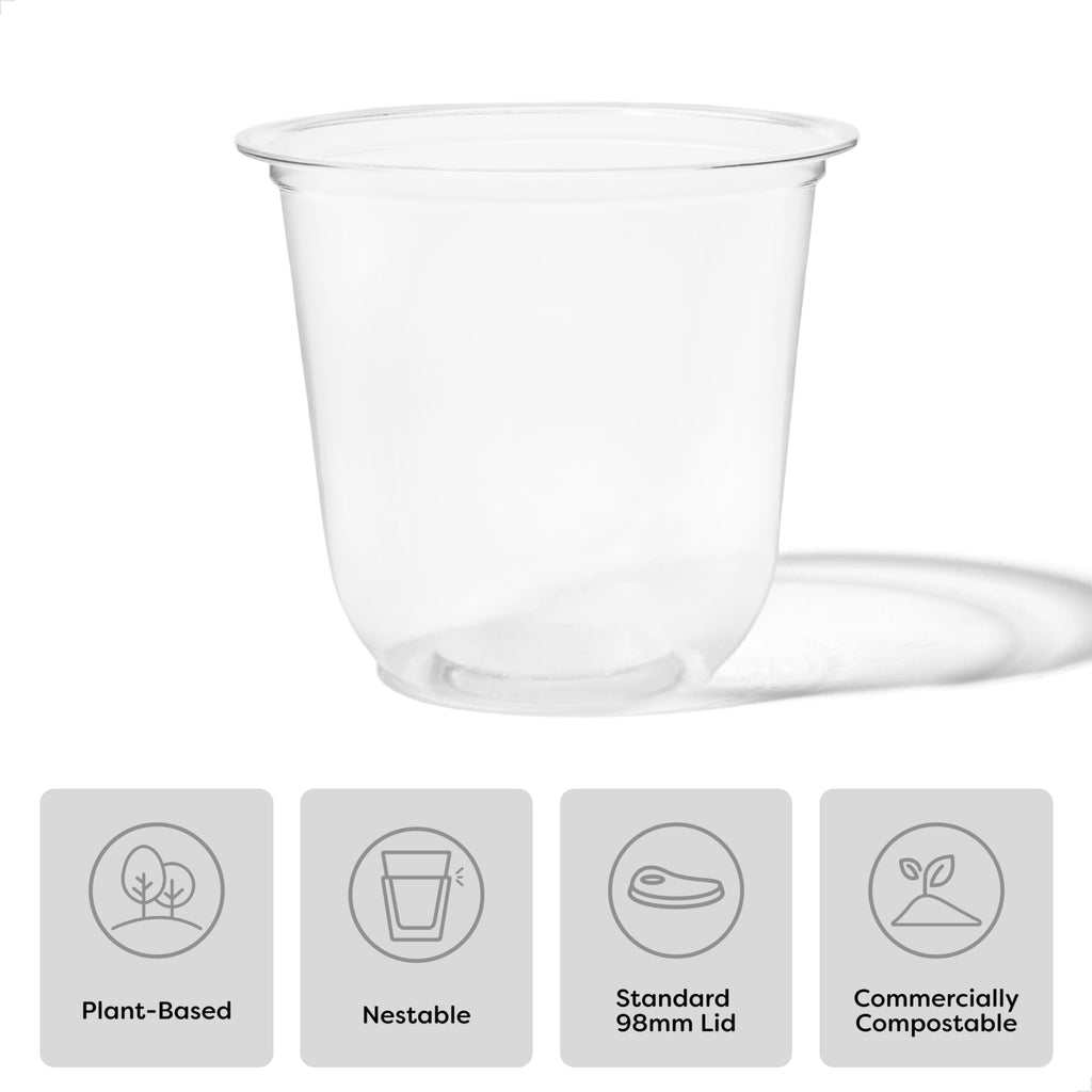 TOSSWARE NATURAL 12oz Arc - Plant Based 98mm Clear Cold Cups - Plastic Alternative for Parties, Bachelorettes, Weddings - Recyclable - Set of 100