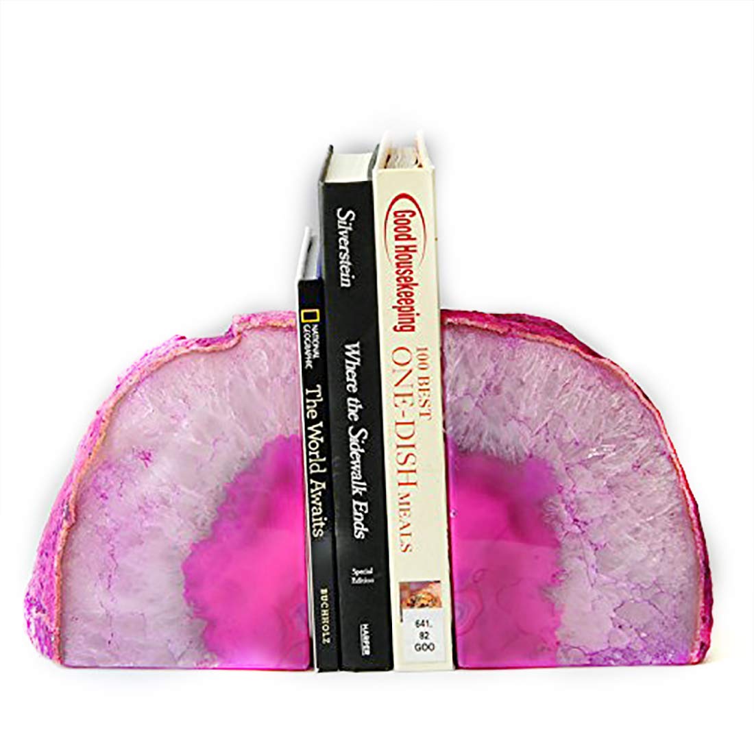 JIC Gem Black Agate Geode Bookends 2-3 Lbs Anti-Slip Rubber Pads Heavy Duty | 1Pair Natural Black Agate Crystal Decor for Shelves & Desk, Unique Small Stone Book Holder Gift for Office & Home Decoration