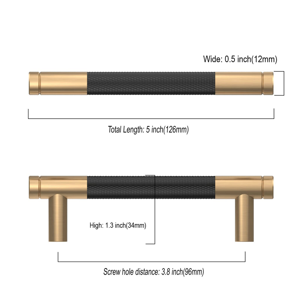 Asidrama 10 Pack 3 Inch(76mm) Matte Black and Champagne Bronze Cabinet Pulls Knurled Cabinet Handles Cupboard Handles Kitchen Cabinet Hardware for Cupboard Drawer Pulls