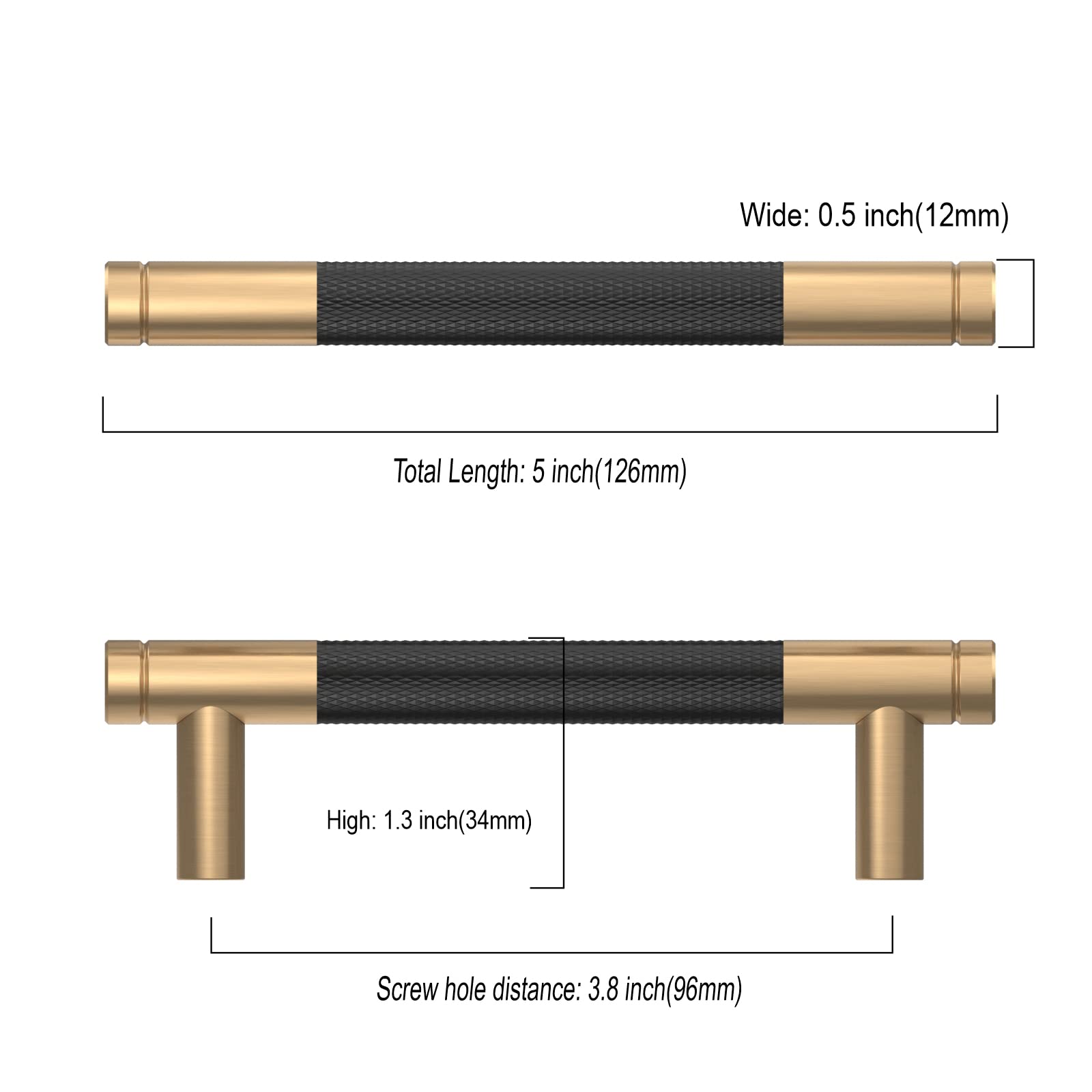 Asidrama 10 Pack 3 Inch(76mm) Matte Black and Champagne Bronze Cabinet Pulls Knurled Cabinet Handles Cupboard Handles Kitchen Cabinet Hardware for Cupboard Drawer Pulls