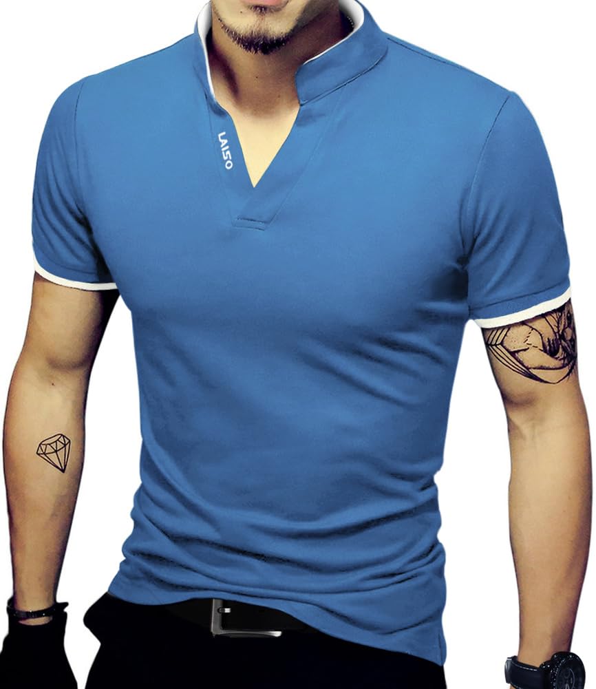 LOGEEYAR Mens Fashion Polo Henley Shirts Short/Long Sleeve Casual T-Shirts Slim Fit Cotton Polo Shirts for Men
