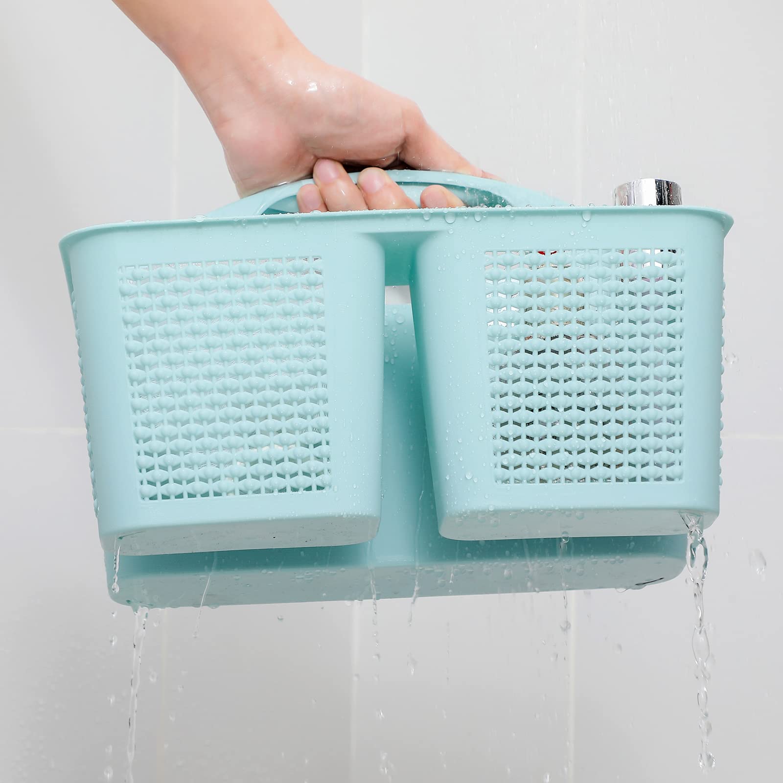 UUJOLY Plastic Portable Shower Caddy Basket Bucket, Cleaning Shower Basket with Handle Compartments Storage Basket Organizer for Bathroom Kitchen College Dorm Sink, Beige