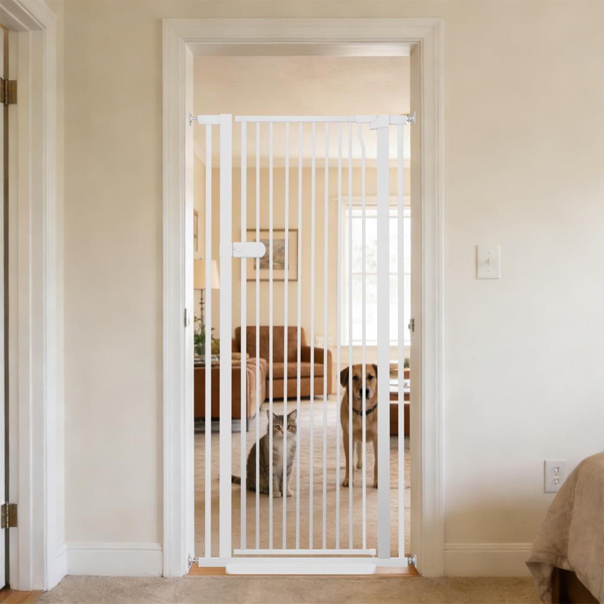 Lumizone Extra Tall Cat Gate Extension Kit 55.12" High 4.13" Wide Black | Tall Pet Gate Dog Gate for Doorway Hallway Stairs Pressure Mounted Extra Wide 1.37" Gap No Drilling