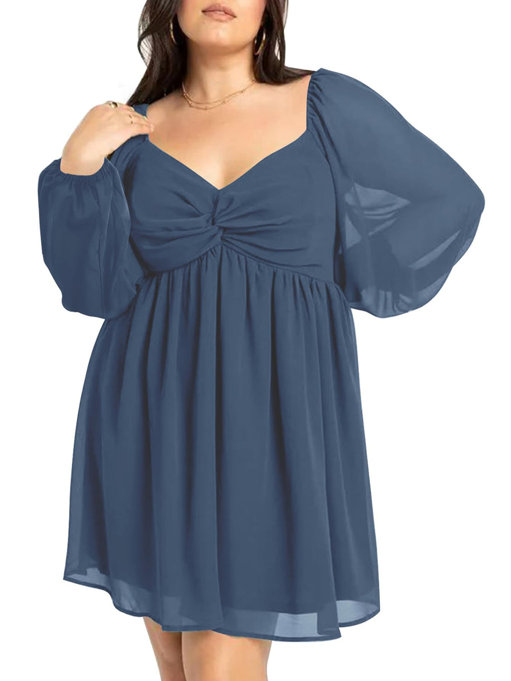 SCOMCHIC Women's Plus Size Puff Long Sleeve Dresses Sweetheart Neckline A Line Short Wedding Guest Cocktail Dress