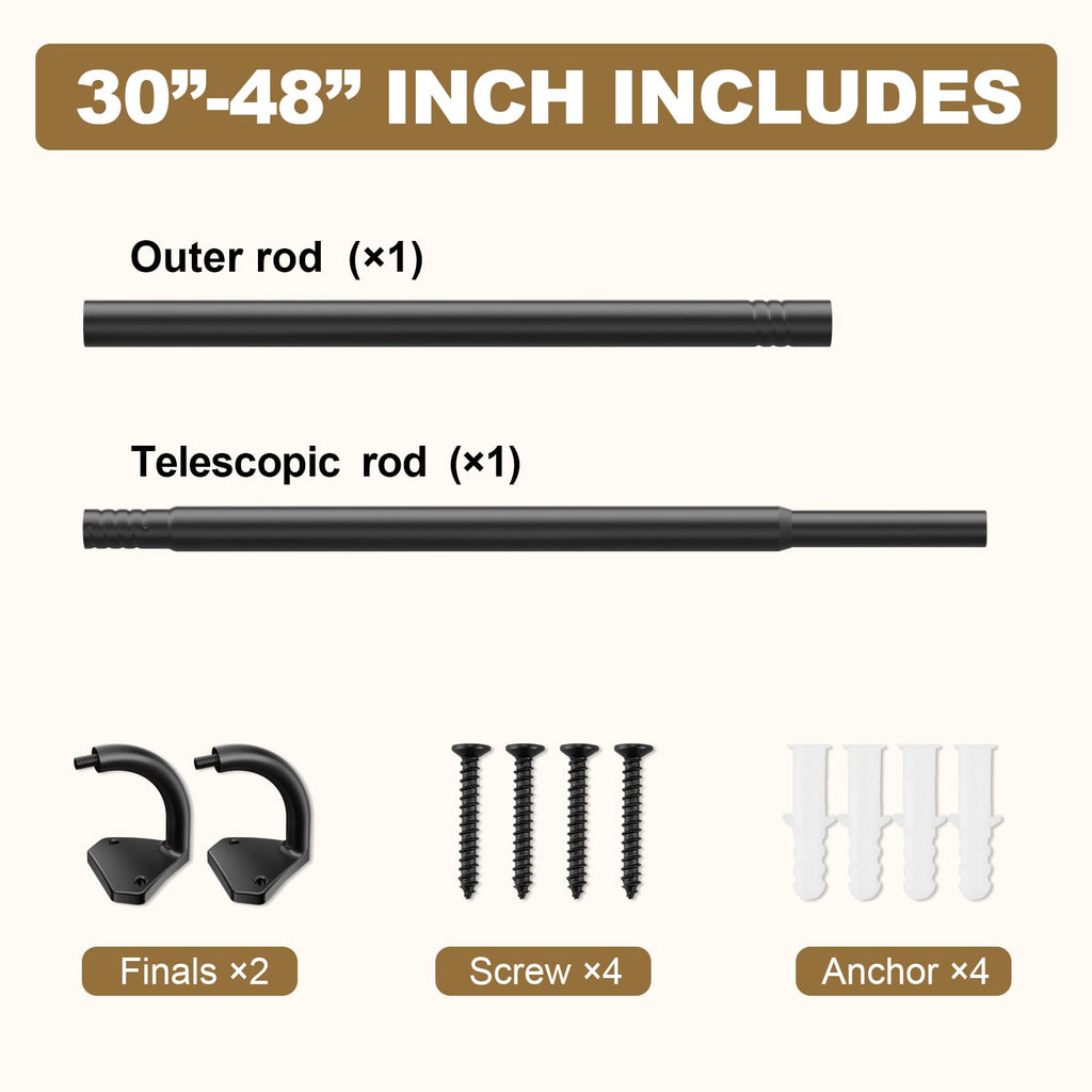 GXOACKJ Black Wrap Around Curtain Rods for Windows 28 to 48 inch, 5/8 inch Industrial Telescoping Blackout Curtain Rods for Bedroom & Outdoor