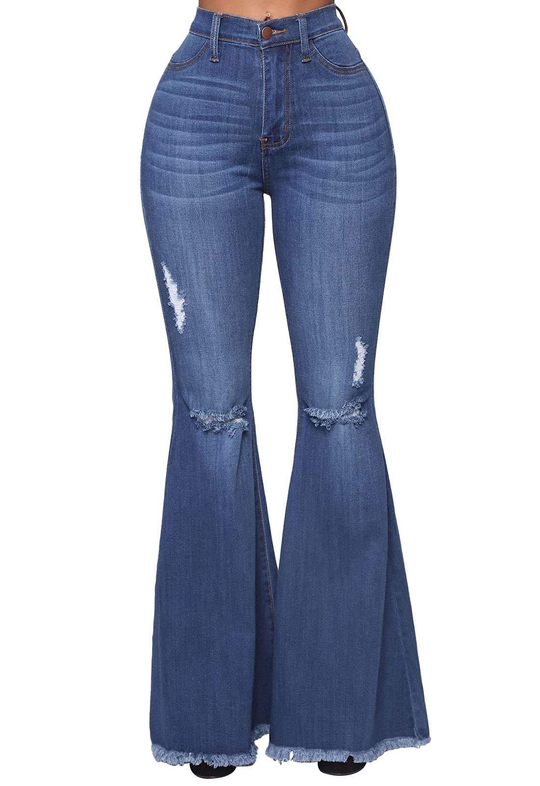 CutieLove Women's Ripped Jeans Bell Bottom Flare Jeans Mid Rise Destroyed Hem Denim Pants