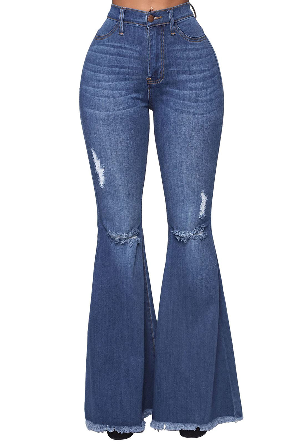 CutieLove Women's Ripped Jeans Bell Bottom Flare Jeans Mid Rise Destroyed Hem Denim Pants