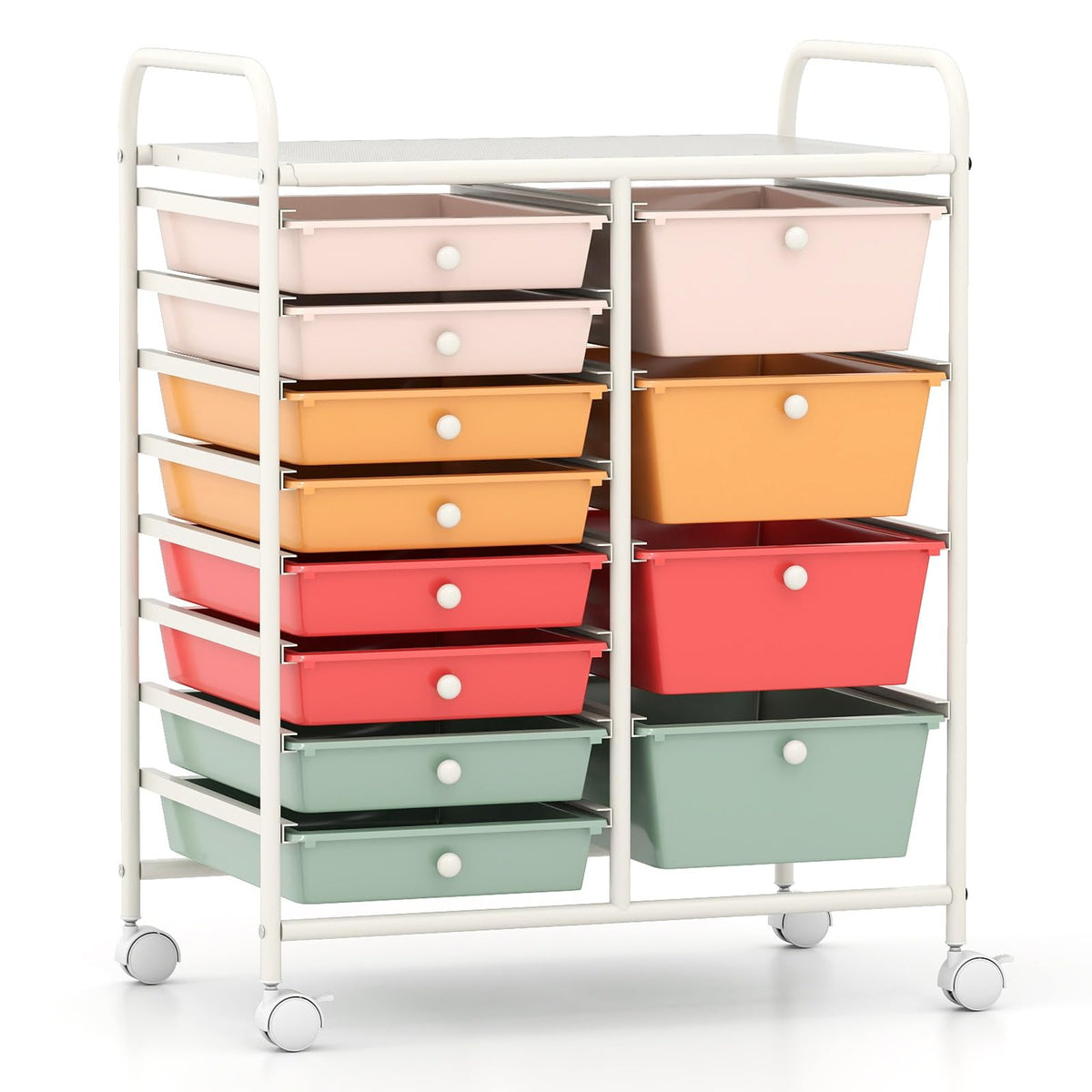 LDAILY 9 Drawer Rolling Storage Cart, Rolling Cart with Drawers for Classroom, Art Supply Craft Organizer on Wheel with Metal Frame & Handles for Home Office School