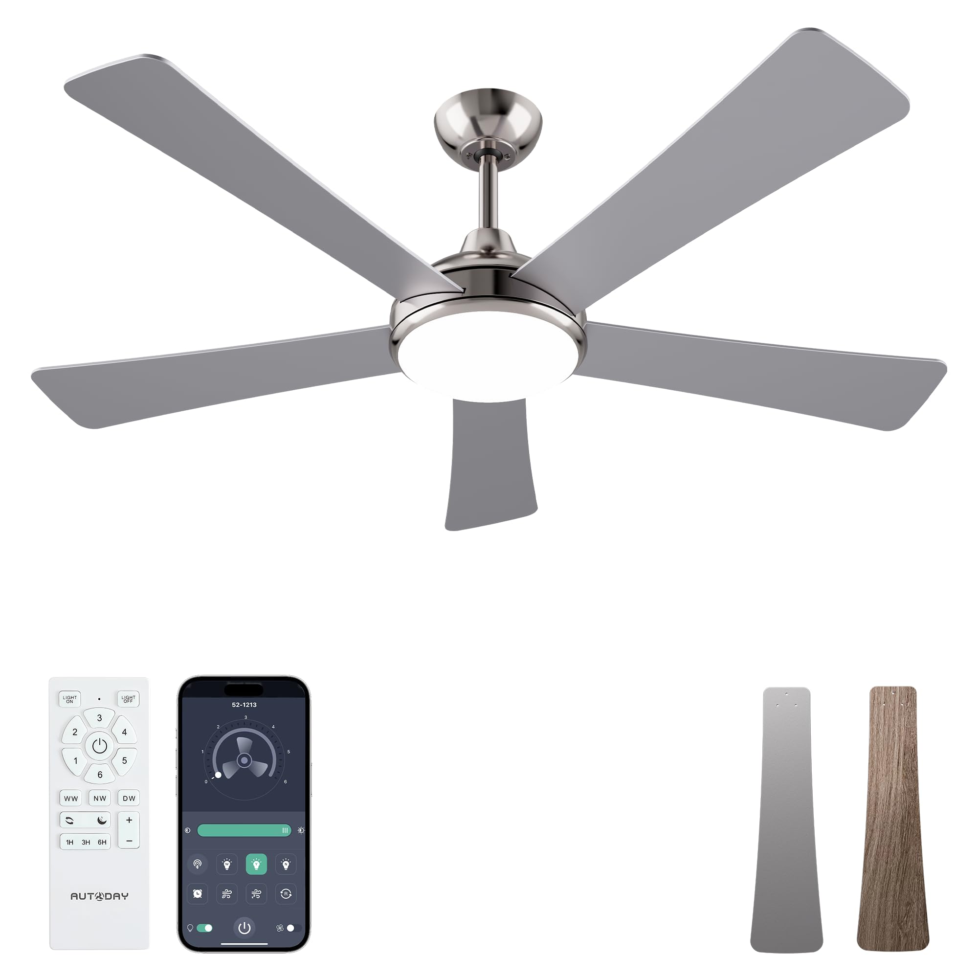 42 Inch Low Profile Ceiling Fan with Light, White Ceiling Fans with Lights and Remote, Flush Mount, 6 Speeds Reversible Quiet DC, 3CCT Dimmable, Indoor Outdoor Ceiling Fans for Patios Bedroom