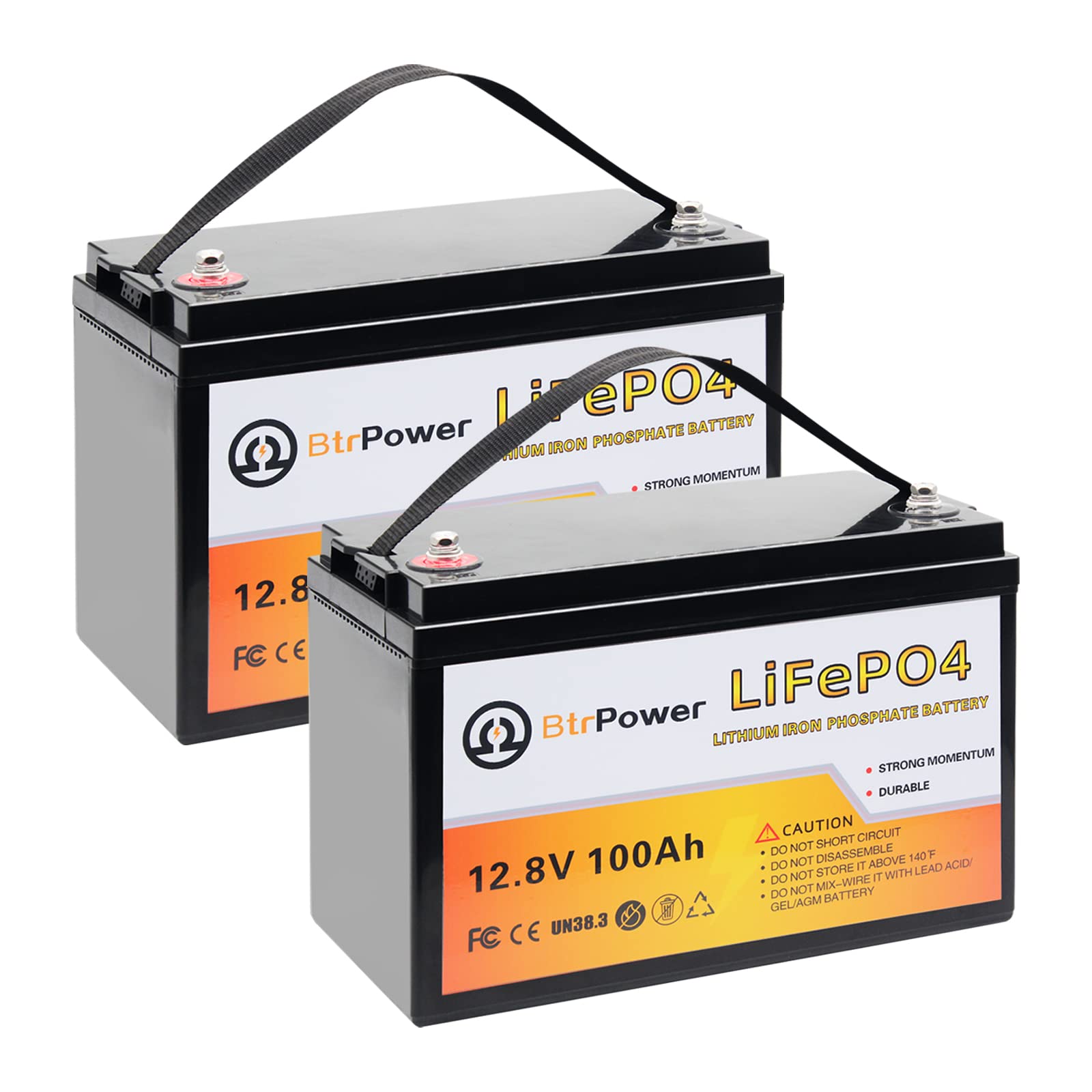 12V Lithium Battery,5000+ Deep Cycle LiFePO4 Battery with Built-in 100A BMS fit for Home Storage,Trolling Motor,RV,Off-Grid System,Solar Power System,Marine (2PACK-12V100AH)