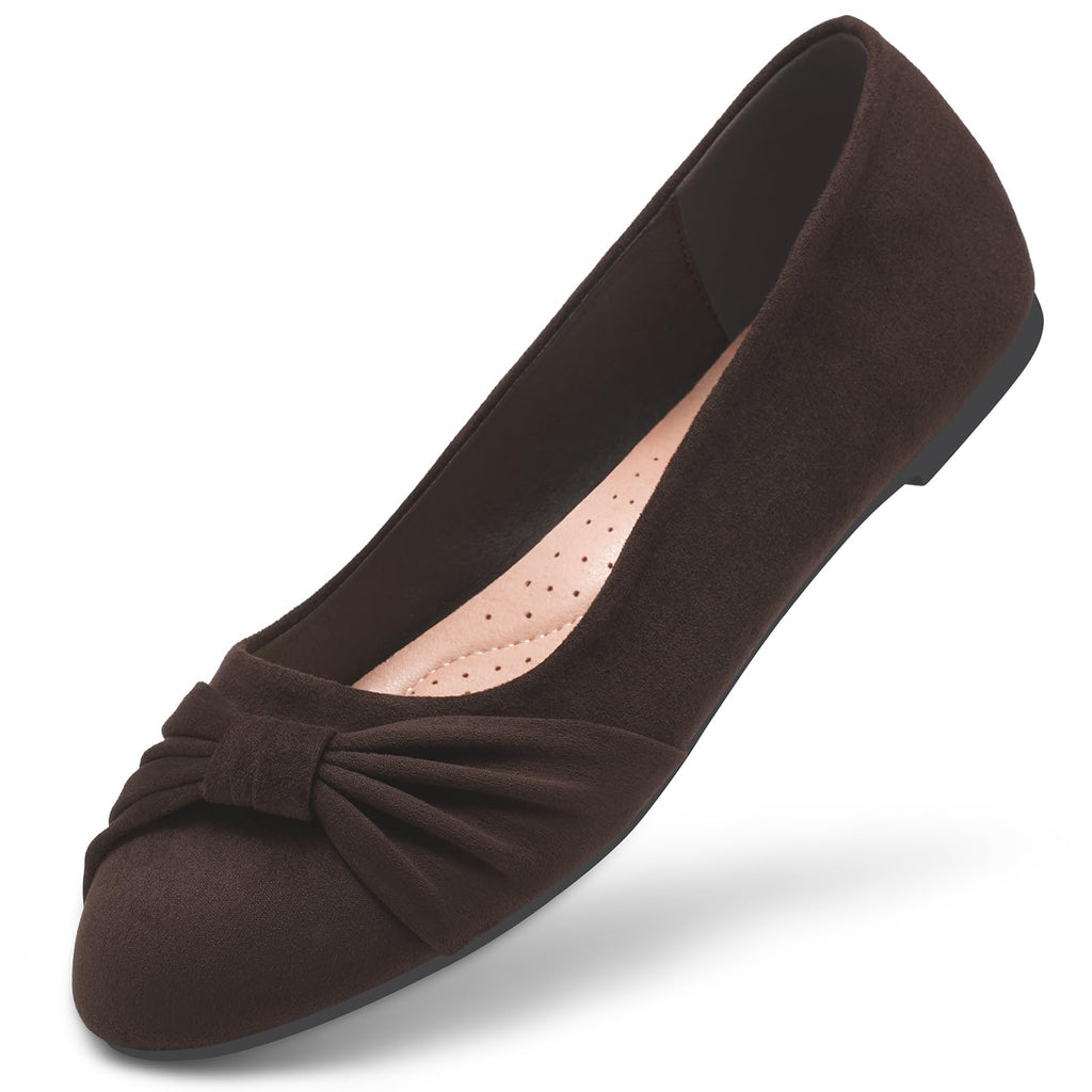 MaxMuxun Women's Flats Shoes Faux Suede Round Toe Ballet Dressy Flats Comfortable Slip On Walking Shoes