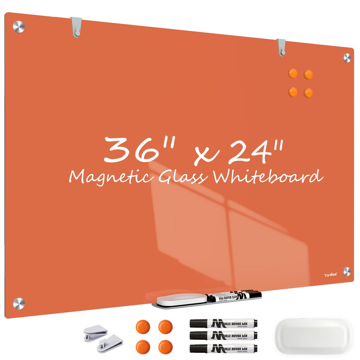 Dry Erase Board Black Magnetic Glass Whiteboard, TANKEE Modern Large Frameless Tempered Glass White Board for Wall, Office, School, Home, 36” x 24”, 3' x 2' White Board