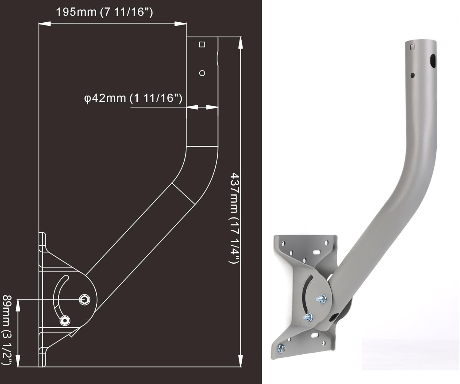 Heavy Duty Universal Adjustable Antenna Mount Pole(OD 1 11/16", Length 17 1/4"), Pole Mounting Bracket for Wall Eave Roof, Compatible with Antenna, Weather Station and WiFi Extender, with U-Bolt Kit