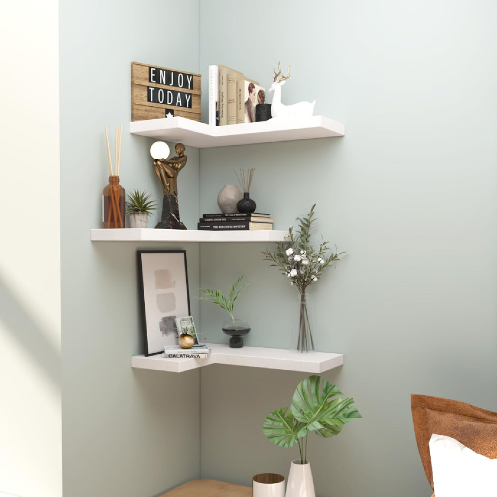 NATURE'S SOURCE Corner Floating Shelves with Invisible Brackets, Corner Shelves Wall Mounted Set of 3, Bedroom Bathroom Kitchen Living Room Office- Gothic Style 16.6" x 6" (Black)