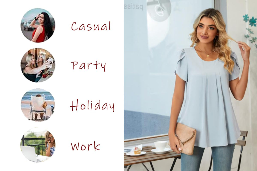 Bestbee Womens Plus Size Tops Dressy Casual Summer Chiffon Blouses Short Sleeve Dress Shirts Business Loose Fit Tunics