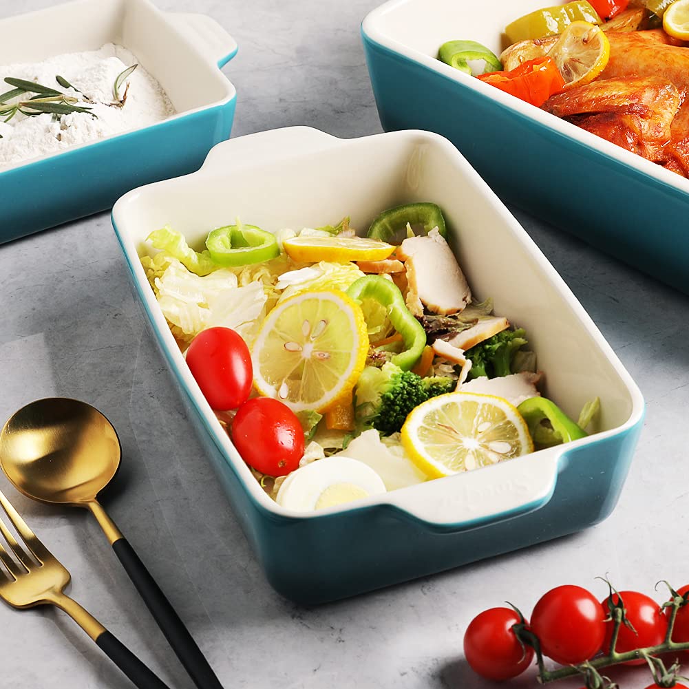 Sweejar Ceramic Bakeware Set, Rectangular Baking Dish for Oven Lasagna Pans for Cooking, Kitchen, Cake Dinner, Banquet and Daily Use, 11.8 x 7.8 x 2.76 Inches of Casserole Dishes (Beige)