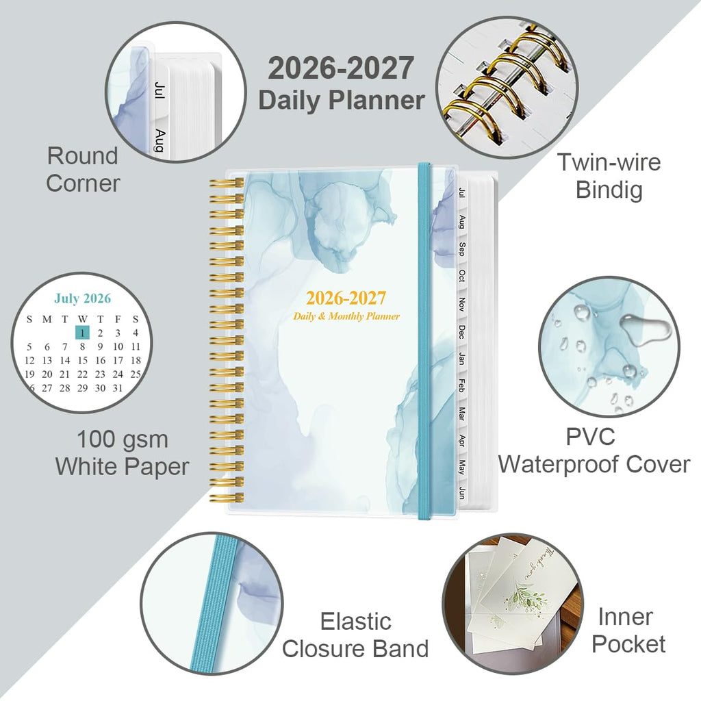 2026-2027 Daily & Monthly Planner - One Page Per Day, Daily Planner from July 2026 to June 2027, Planner 2026-2027 with 12 Monthly Tabs, 6.4" x 8.5", Black