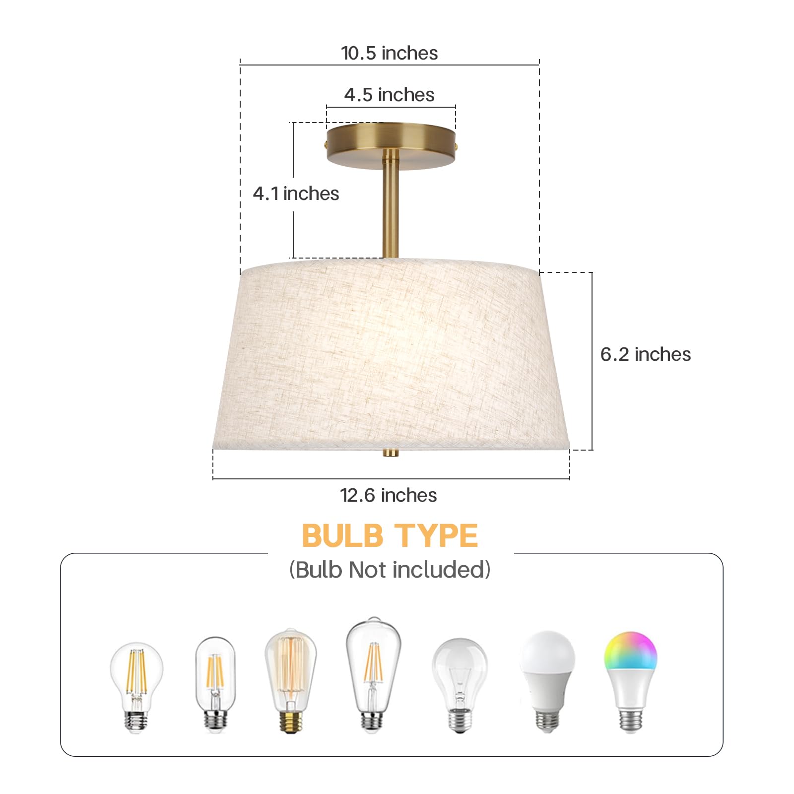 CALOKES Semi Flush Mount Ceiling Light, 11.8" Modern 3-Light Fixture with Petal-Shaped Cream White Fabric Shade and Golden Support Arm, Ideal for Bedroom, Kitchen, Living Room, Hallway, and Entryway