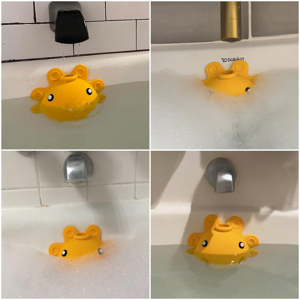 Bathroom Bathtub Overflow Drain Cover- Silicone Bath Tub Drain Cover, Tub Overflow Drain Stopper with Suction Cups, Adds Inches of Water for Deeper Bath, Cute Bathroom Accessories, Baby Blue