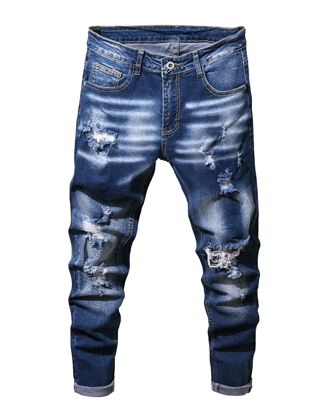 Boy's Skinny Fit Ripped Destroyed Distressed Stretch Slim Jeans Pants