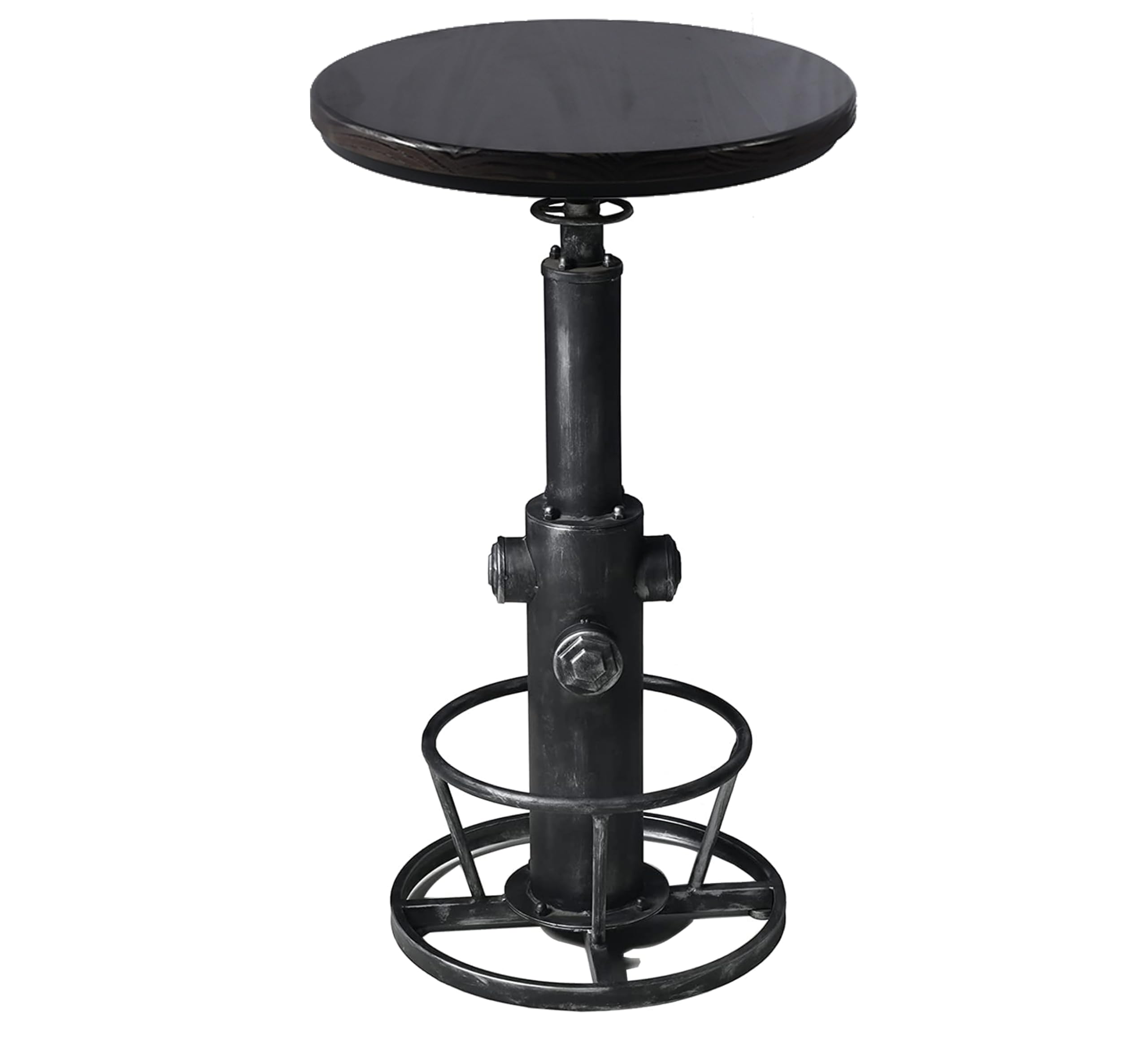 LOKKHAN Industrial Bar Table 38.6"-48.4" Height Adjustable Swivel Round Wood Tabletop 23.7" Dia, Kitchen Dining Office Coffee Bistro Pub Table (Aged Blue)