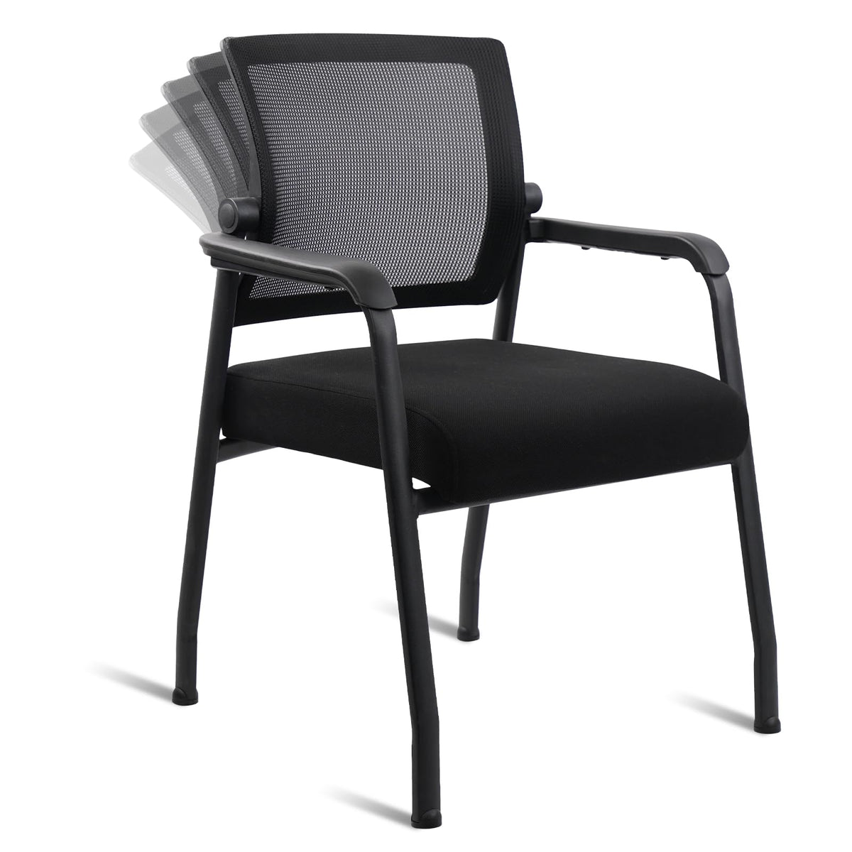 KLASIKA Desk Chair No Wheels with Adjustable Mesh Backrest, Arm Chair with Ergonomic Lumbar Support and Thickened Seats Cushion, Waiting Room Chairs for Office School Church Guest Reception
