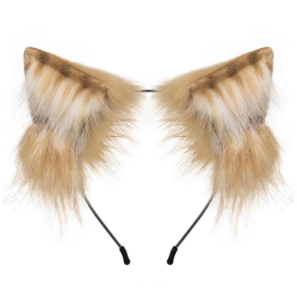 QinRuan Animal Cosplay Costume Accessories Furry Faux Fur Cat Ears Headband and Fox Tail Set Halloween Accessory