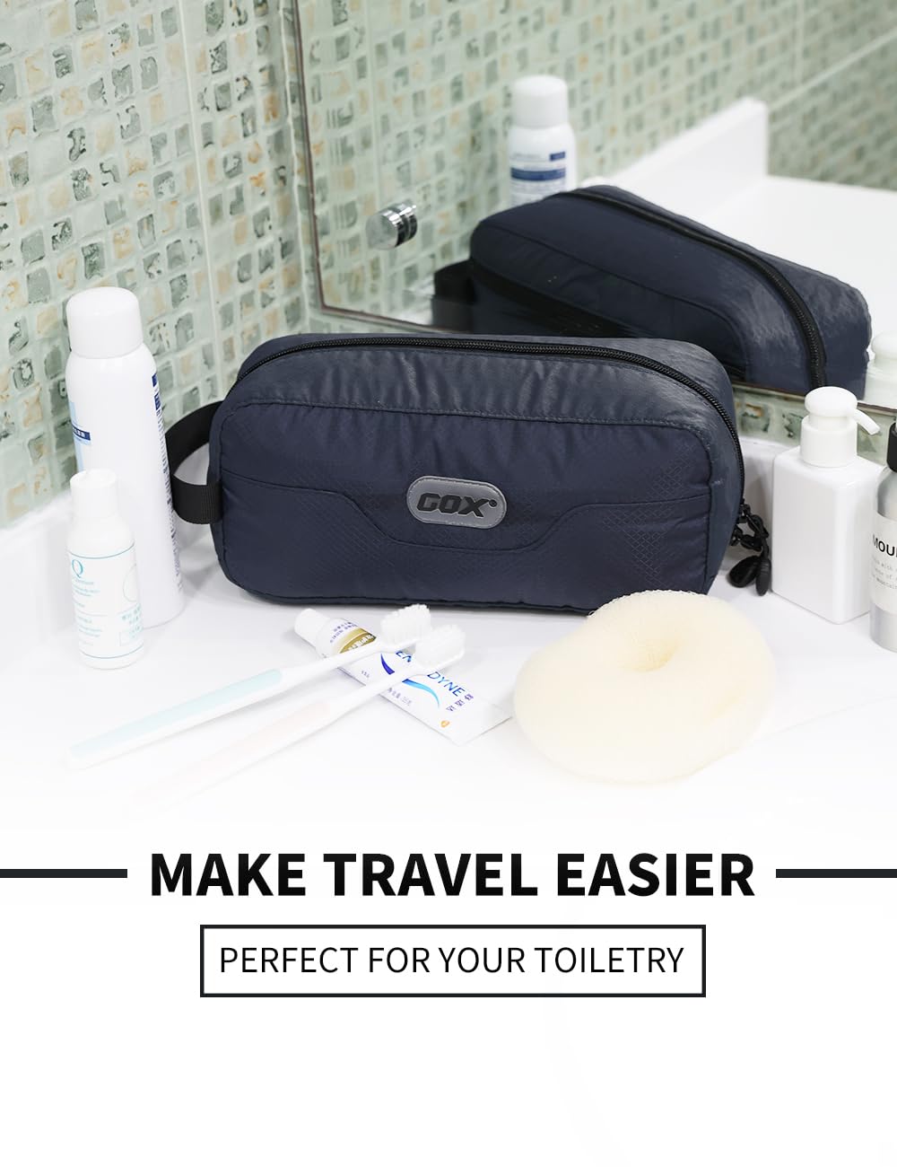 GOX Travel Small Toiletry Bag for Men Nylon Dopp Kit Medicine Bag Travel Organizer Pouch Shave Kits for Teens Toiletry Essentials Bathroom Compact (Black, 7.9 * 3.7 * 2 Inches)